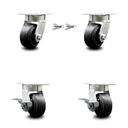 Service Caster 4 Inch Kingpinless Rubber on Steel Wheel Caster Swivel Locks 2 Brakes SCC, 2PK SCC-KP30S420-RSR-BSL-2-SLB-2